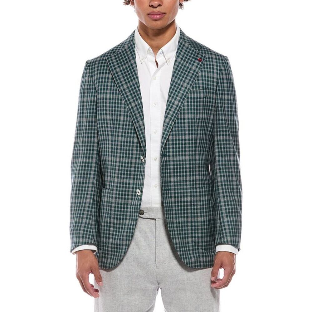 Isaia Mens Marechiaro Wool Sport Jacket, Green